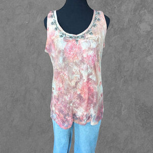 Women's Vintage Y2K Dressbarn Pink & Beige Floral Lace Tank Top L